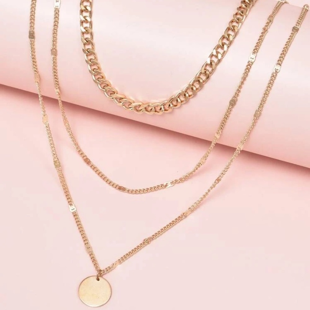 🆕 gold layered chain disc necklace - Picture 4 of 4